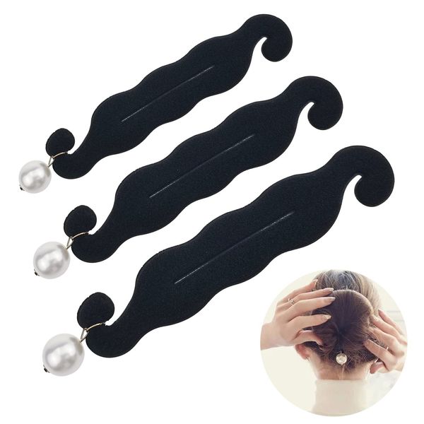 3 PACK Pearl Hair Bun Maker for Women Lazy Hair Curler Bun Clips Magic Beauty Hair Hairstyle Foam Sponge Donut Maker Ponytail Bun Maker Twister Hairstyle Styling Tool Accessories