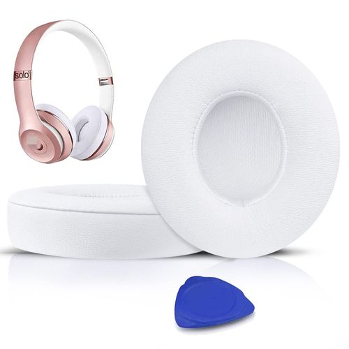 SoloWIT Earpads Cushions Replacement for Beats Solo 2 & Solo 3 Wireless On-Ear Headphones, Solo2 Solo3 Ear Pads with Soft Protein Leather, Added Thickness - (White)
