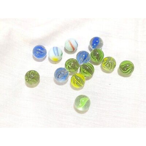 14 Vintage Glass Marbles Antique Toys Green Blue Clear Play