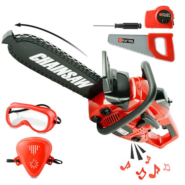 Toy Choi's Toy Chainsaw - Chainsaw Toy for Kids Power Tool Set with Realistic Sound, Pretend Play Kids Chainsaw Tool Set for Outdoor Gardening Play - kids toy for Boys Girls Ages 3 4 5 6 7 8 Years Old