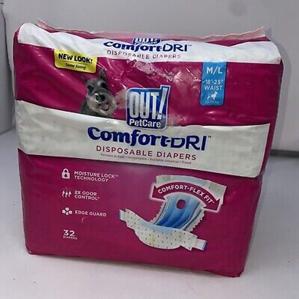 Out Pet Care Comfort-Dri Disposable Diapers M/L Dogs 25-75 lbs 32ct