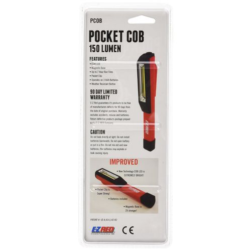 EZRED 150 Lumen COB LED Pocket Flashlight with Magnetic Base and Built in Pocket Clip.