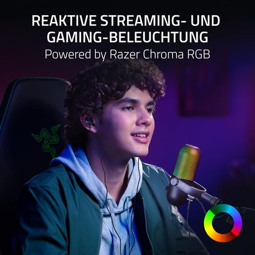 Razer Seiren V3 Chroma - RGB-USB-Mikrofon mit Tap-to-Mute (Reaktive Beleuchtung, Supernieren-Kondensator-Mikrofon, Digitaler Verstärkungsbegrenzer und integrierter Schockdämpfer) Schwarz