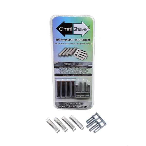 Premium Omnishaver Replacement Cartridge Refill Kit with One Blade Removal Tool - An Alternative to Disposable, Self Cleans & Strops During Use - Durable Smooth & Comfortable 4 Cartridges