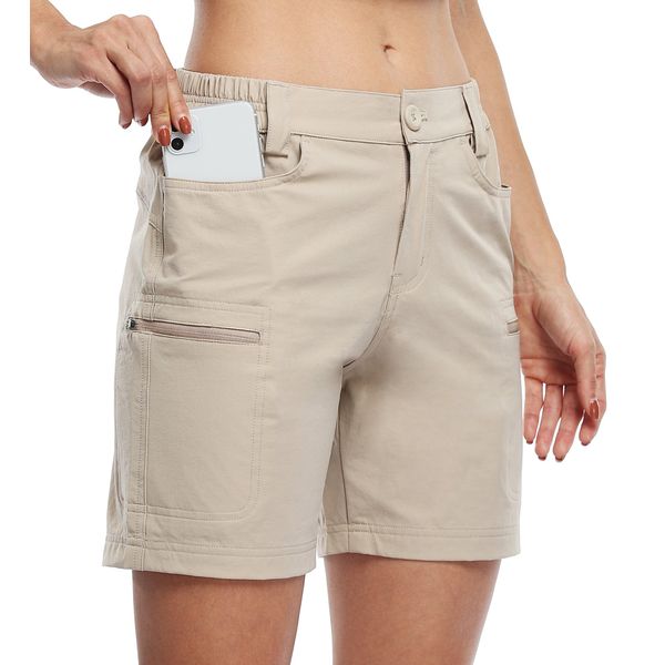 Willit Women's Shorts Hiking Cargo Golf Shorts Outdoor Summer Shorts with Pockets Water Resistant Khaki XL