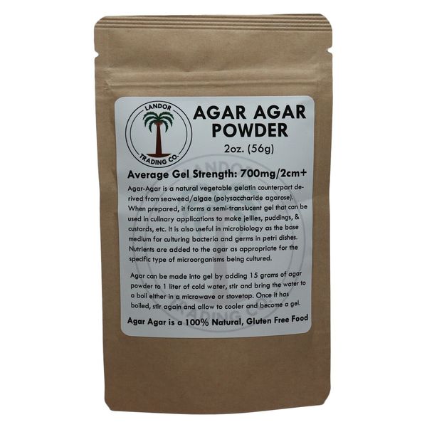 Agar Agar Powder 2oz (56 grams) - Average Gel Strength 700g/cm2