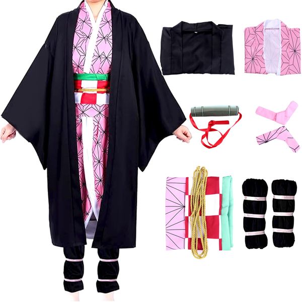 Antsparty Anime Costume Set Kimono Cosplay Costume for Kids Adults, Kimono Cosplay Outfits for Halloween Carnaval Pretend Play Fancy Dress Girls Women