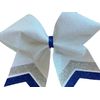 White Glitter Cheer Bow/Silver/Royal Blue Tails