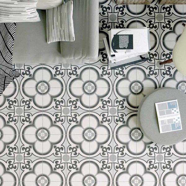 Porto Morocco Grey Matt Tiles Patterned Square Ceramic Wall Floor Tile – Cut Sample