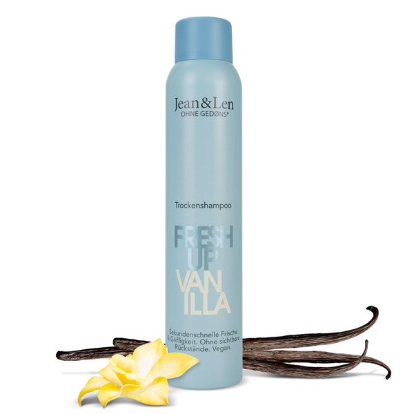 Jean & Len Trockenshampoo Fresh Up Vanilla, leicht auszubürsten, schenkt dem Haar extra Griffigkeit, mit sofort Frische-Effekt, mit Vanille-Mandel-Duft, ohne Parabene & Silikone, vegan, 200 ml