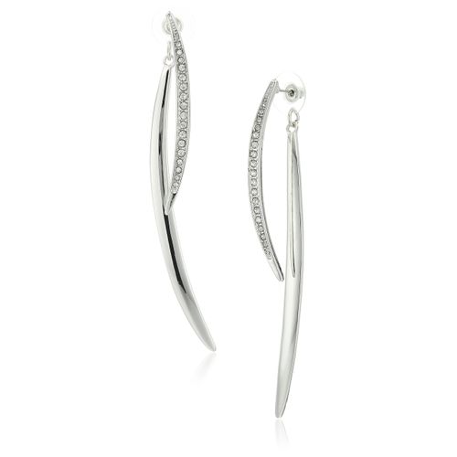 GUESS "Basic" Silver Curved Stick Front to Back Linear Drop Earrings