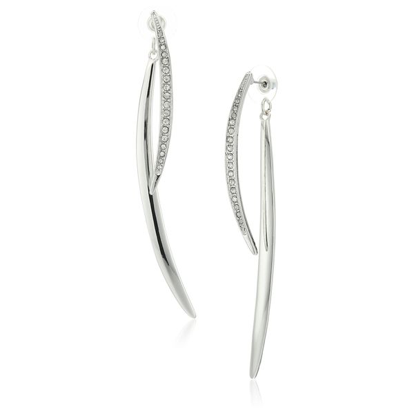 GUESS "Basic" Silver Curved Stick Front to Back Linear Drop Earrings