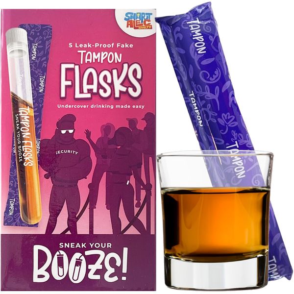 Smart Alec Novelty Tampon Flask - 5 Leak-Proof Fake Hidden Flasks Liquor for Women | Alcohol Flask Tampon - Tampon Alcohol Tubes Perfect for Concert, Cruise, Sports Event, & Party Using Tampon Flasks
