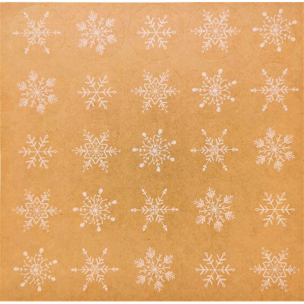 500 Kraft Snowflake Christmas Stickers - 4cm Round - Craft, Card Making, Envelope Seal