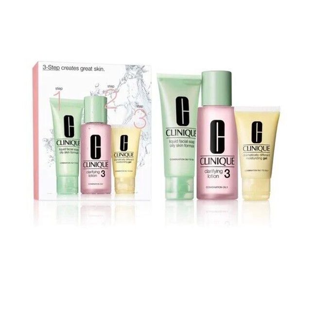 Clinique 3-Step Combination Oily 3-Piece Set (1.7oz.-1fl.oz.-3.4oz.) New In Box