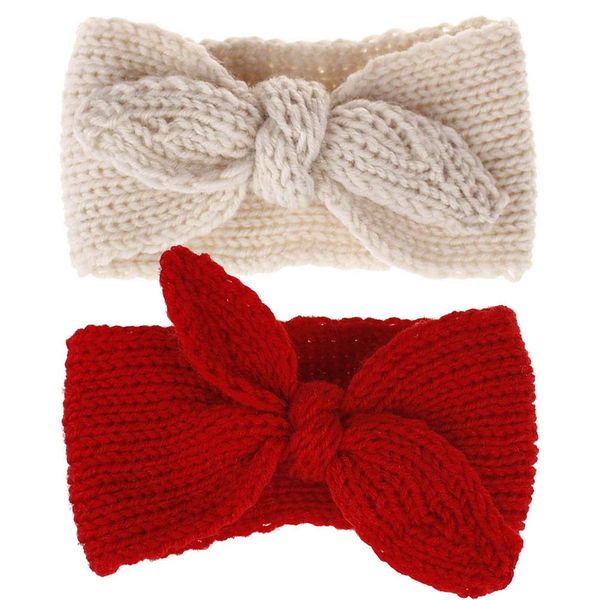 IZUS Turban Headband Baby Girl - Warm Rabbit Knot Hair Band, Knit Head Wrap for Newborn, Toddler and Children (Red + Beige)