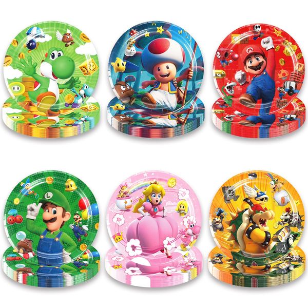 SHONHONG Mario Birthday Party plates, Video game party supplies，Mario Theme Party Decorations