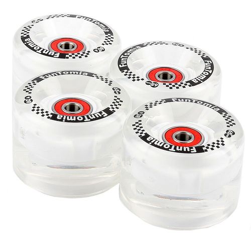 FunTomia Set of 4 (LED) Longboard/Skateboard/Mini Board Wheels (Big Wheels) in 65 x 45 mm 80A Including ABEC-9 Ball Bearings and Metal Spacer 80A Wheel Hardness