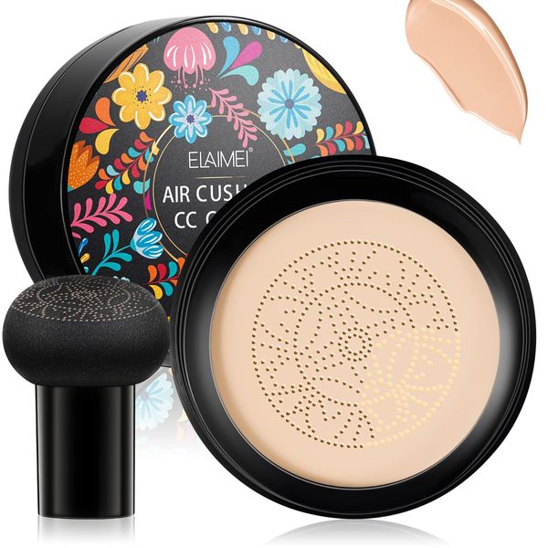 CCKULOOB Mushroom Head Air Cushion BB Cream, CC Cream Make up Foundation Pilzkopf Luftkissen Liquid Foundation, Even Skin Tone Makeup Base Perfekte Abdeckung für Alle Hauttypen (Natürlich)