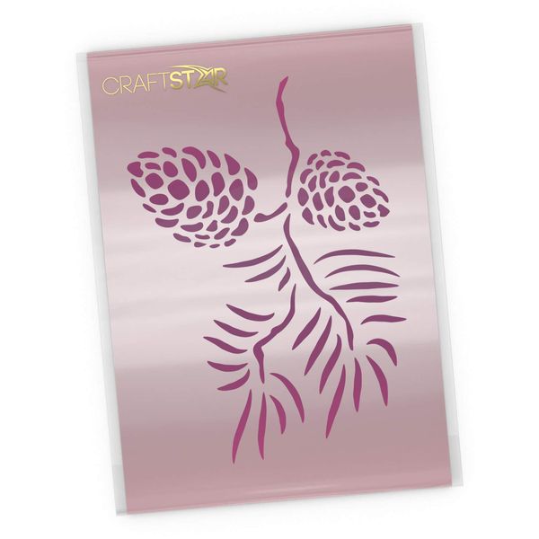 CraftStar Pine Cone Stencil - 17 x 24 cm - Conifer Branch & Pine Cones Template