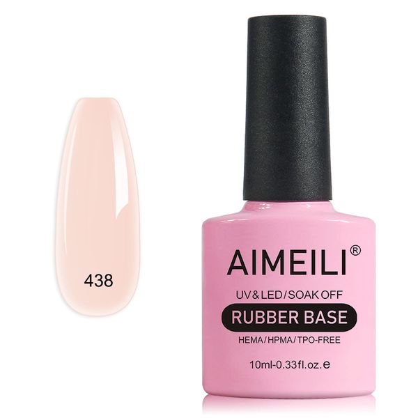 AIMEILI 5 in 1 Rubber Base Gel For Nails, Sheer Color Gel Nail Polish, Elastic Rubber Base Coat Nail Strengthener Nail Rhinestones Glue Gel, Long Lasting - (438) 10ml