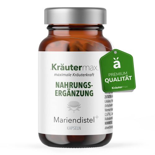 Kräutermax Milk Thistle Capsules High Dose Milk Thistle Complex with Artichoke, Lavender and Wormwood Milk Thistle and Artichoke Capsules Vegan According to Kräutermax Style 1 x 100 Pieces