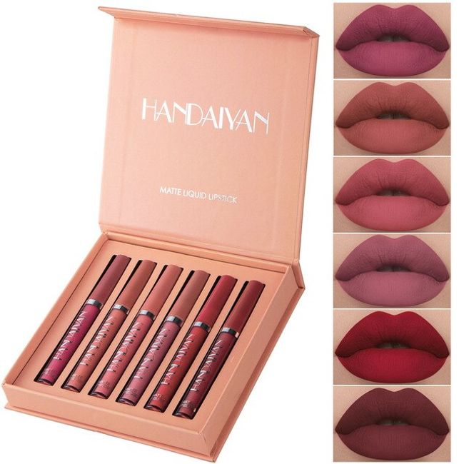 HANDAIYAN Lipstick 6 Colors Makeup Lip Gloss Matte Moisturizing Waterproof Long Lasting