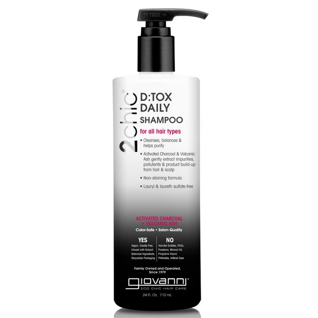 GIOVANNI D:tox Daily Shampoo, 24 oz. - Activated Charcoal, Super-Antioxidants Acai & Goji Berry