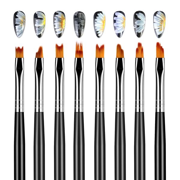 Hanyousheng 8 Pcs Function Nail Brush, Drawing Nails Brush Pen, Nail Design Painting Tools Set for Painted, French Manicure, Patterns and Flowers Nail Art DIY & Professional Use (Black)