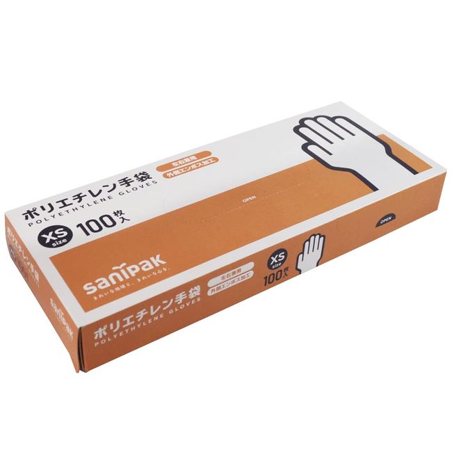 Nihon Sanipac Disposable Gloves, Polyethylene Gloves, X-Small, 100 Pieces, Embossed HDPE Translucent