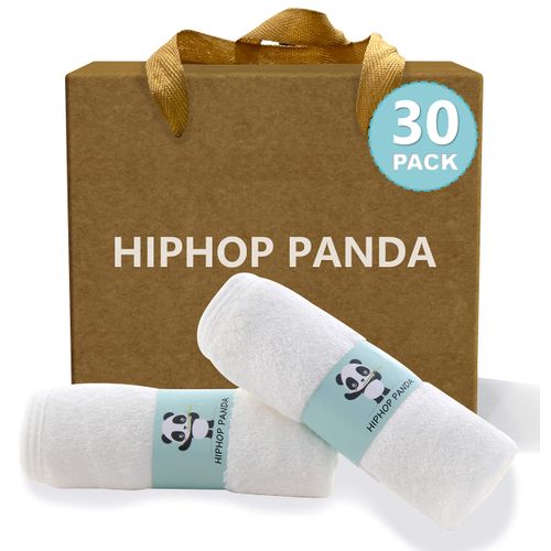 HIPHOP PANDA Baby Washcloths, Rayon Made from Bamboo, 30 Pack (White) - 2 Layer Ultra Soft Absorbent Towel - Reusable Baby Wipes for Delicate Skin - Baby Registry as Shower