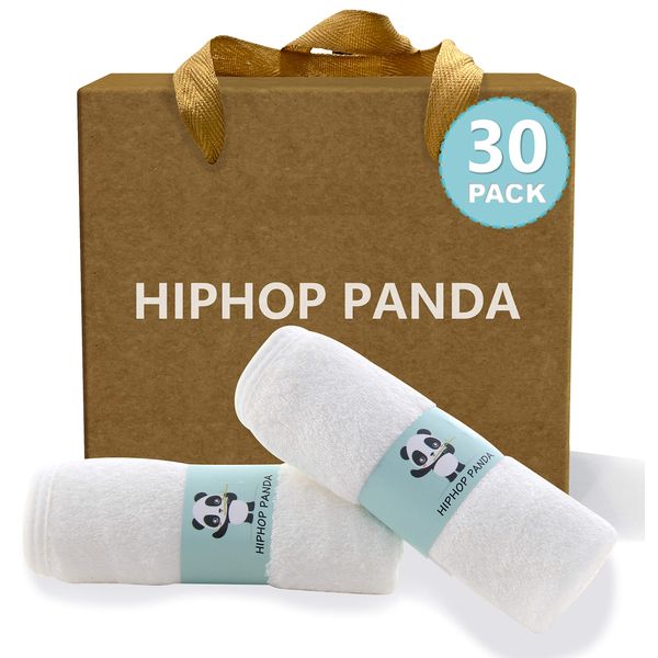 HIPHOP PANDA Baby Washcloths, Rayon Made from Bamboo, 30 Pack (White) - 2 Layer Ultra Soft Absorbent Towel - Reusable Baby Wipes for Delicate Skin - Baby Registry as Shower