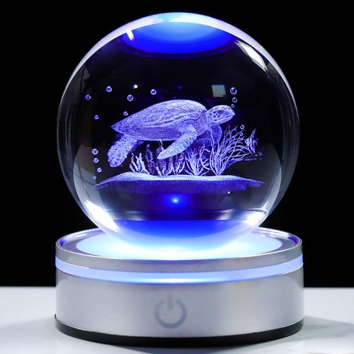 Movdyka Sea Turtle Gifts for Women Men 3D Sea Turtle Decor Statue Crystal Ball Night Light, Laser Engraved Sea Turtle Ornament Figurine Glass Snow Globe Room Decorations Crafts