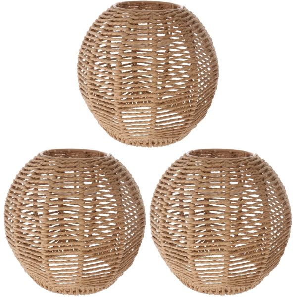 Angoily 3Pcs Woven Pendant Light Shade, E27 Natural Simple Hand Weaved Pendant Light, Ceiling Rattan Hanging Lamp Shade, Farmhouse Hanging Lamp, Rattan Chandelier Pendant Light(5.89X5.89X5.5Inch)