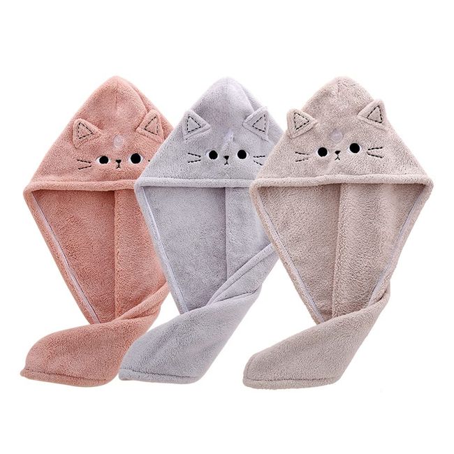 BATTILO PTY Cute Cat Microfiber Hair Towel Wrap for Kids,3 Packs Hair Drying Towels Rapid Dry Hair Turban Funny Twist Hair Towel for Women Girls Kids Curly Long Hair(Cat)