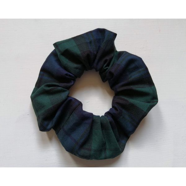 Dark blue and green tartan scrunchie - black watch