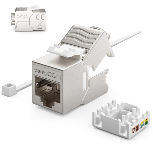 deleyCON 48x Mini Keystone CAT 6a Jack Module Short Version 30 mm (3 cm) Long 10 Gbps Fully Shielded STP RJ45 Socket Connector Patch Cable Ideal for CAT7 CAT6 CAT6a Network Cable Socket Patch Panel