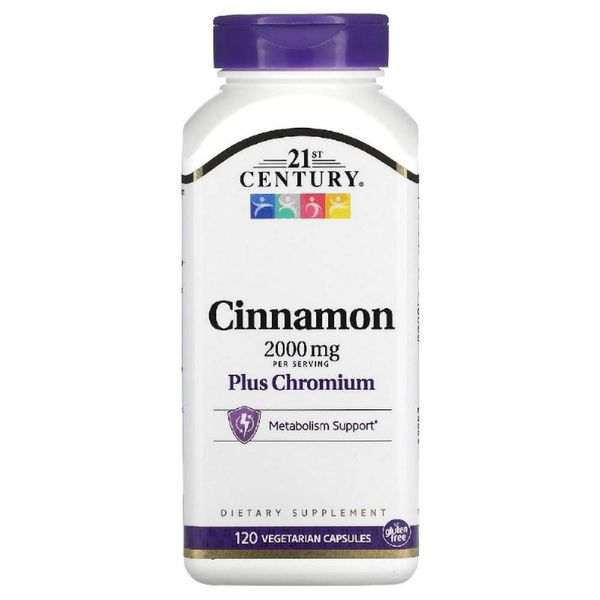 21st Century Cinnamon Plus Chromium 2 000mg Veggie Capsules 120 Tablets Weight Management