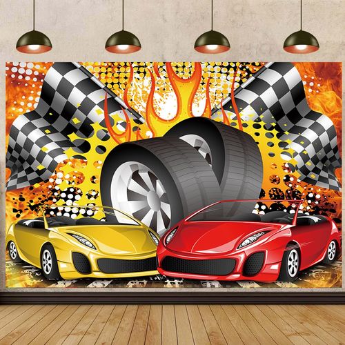 Racing Backdrop Race Car Birthday Party Decorations Cars Themed Party Banner for Boy's Birthday Black White Grid Racing Photography Supplies (7X5FT(82 x 59 inch))