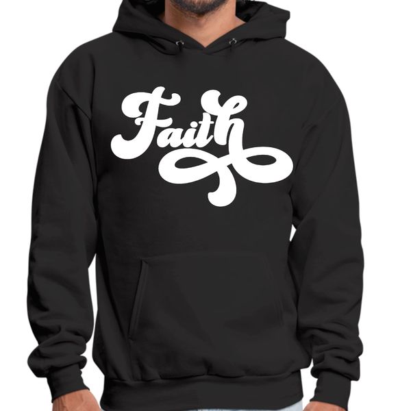 Mens Graphic Hoodie Faith Script Illustration - Black / S