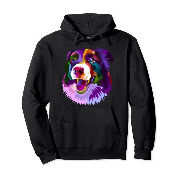 Border Collie Pop Art Portrait Colorful For Dog Owners Pullover Hoodie