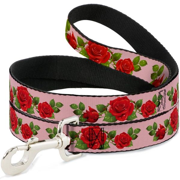 Dog Leash Rose Trio Leaves Pink 6 Feet Long 1.0 Inch Wide