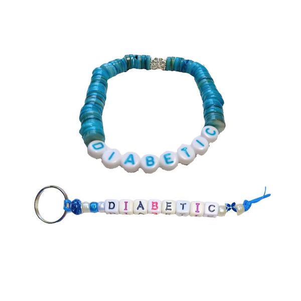 Diabetic Medical Alert Bracelet and Key Ring-Blue Disc