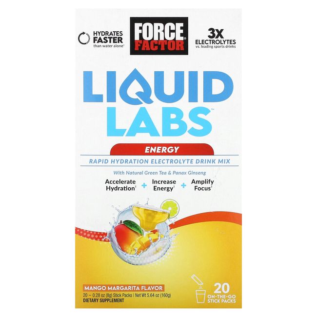 Liquid Labs Energy, Rapid Hydration Electrolyte Drink Mix, Mango Margarita, 20