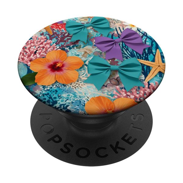 Preppy Beachy Blue Collage with Bows PopSockets Adhesive PopGrip