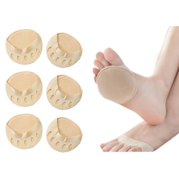 Metatarsa Foot Pads(3pairs of apricot color) Reusable Soft Ball of Foot Cushions Forefoot Pads for Women Prevention Pain Relief Honeycomb Fabric Foot Pads Toe Socks, 5 Toes, Sweat Absorbent, Non-Slip