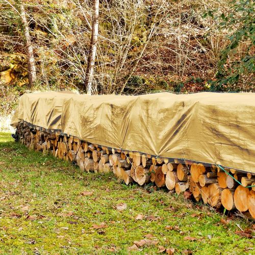 (Beige/Tan) Heavy Duty Premium Poly Tarp 12 Mil Thickness 3 Ply Coated Reinforced Canopy 6 oz 3 Layer (12'x16') Finished Size 11'.6 x 15'.6
