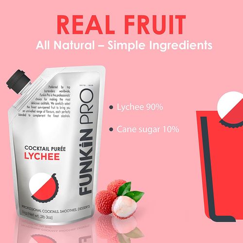 Funkin Lychee Puree | Real Fruit, Simple Ingredient, Natural Mixer for Cocktails, Drinks, Smoothies | Vegan, Non-GMO, Gluten-Free (2.2 lbs) (Package May Vary)