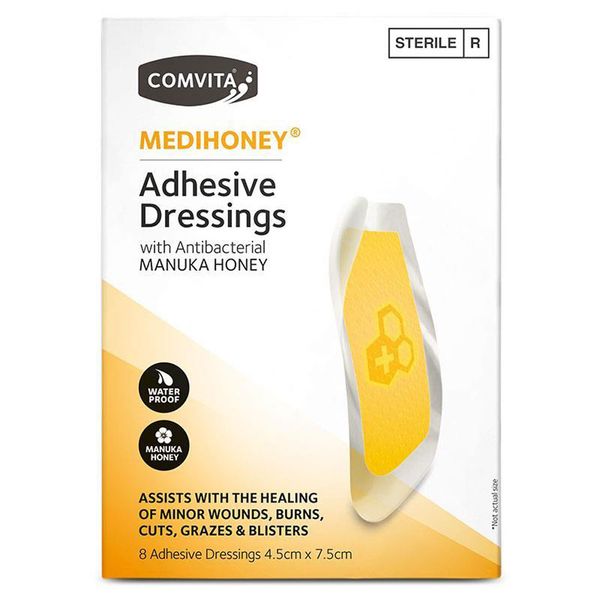 Comvita Medihoney Dressing Medium 4.5cm x 7.5cm 8 Pack Rocket Delivery, 1 Bottle