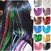 BARSDAR Hair Tinsel, Color Extensions, Straight, Hair Ornament, Colorful, Shiny, Wig, Tinsel, Stylish, For Halloween, Festivals, Cosplay, Parties, Stage Use, Set of 4 (Green)